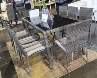 8-Seater Rectangular Rattan Dining Set in Grey