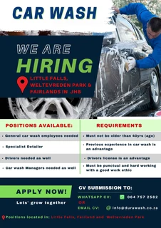 Driver needed for Carwash in Roodepoort/Randburg