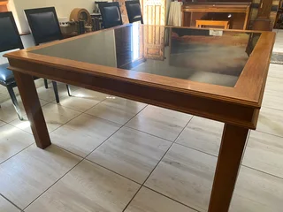 Black Marble Inlaid Oak Dining Table