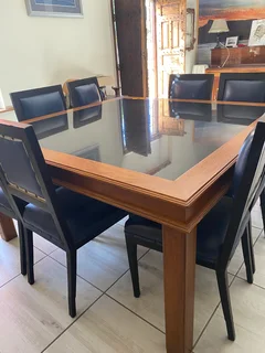 Black Marble Inlaid Oak Dining Table