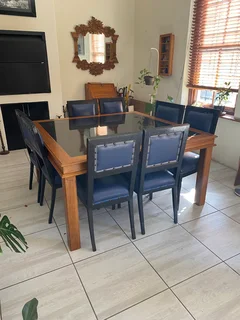 Black Marble Inlaid Oak Dining Table