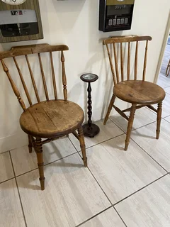 Two stickback kitchen chairs