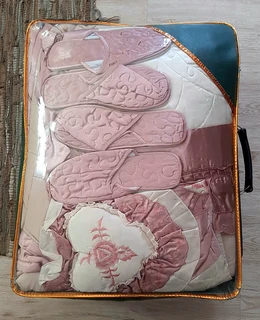 10 piece Lux Bedding Set Satin quilt Embroidered duvet comforter Set incl. 2 pairs slippers