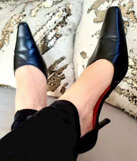 Genuine black leather heels pink insole Womens smart shoes