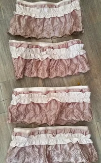 Romantic boho chic lace satin curtain set of 4 with 2 valances