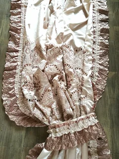 Romantic boho chic lace satin curtain set of 4 with 2 valances