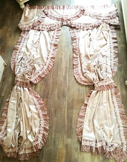 Romantic boho chic lace satin curtain set of 4 with 2 valances