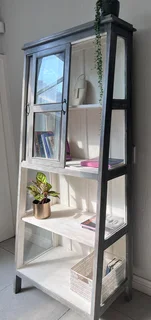 Unique Indian, rustic, vintage Bookcase/Display cabinet featuring glass doors