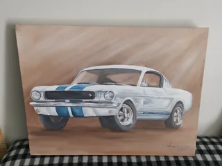 Oil painting Ford mustang on canvas