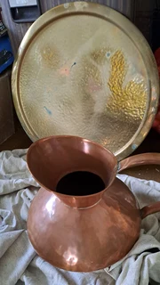 Copper jug and brass tray
