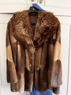 Stunning variegated genuine fur coat with wide collar