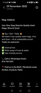 15inch airline mags and tyres 100/108 x4