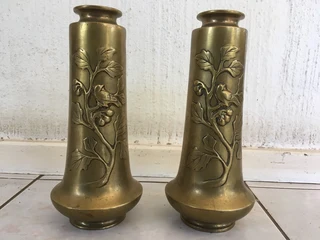 Antique Solid Brass Flower Vase / Lamp Base