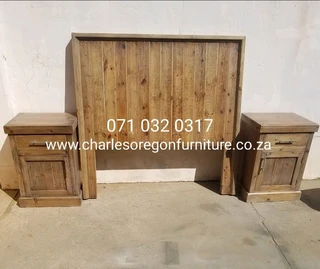 Headboards and Pedestals, natural wood.