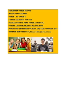 Holiday Tuition For Primary And Secondary School Children, Grade 1 To Grade 12, All Subjects Offered