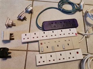 SET OF UK TRAVEL  PLUGS, ADAPTERS AND EXTENSION CORDS