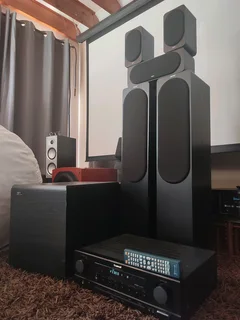 Jamo 5.1 surround sound system with Sherwood 5.1 HDMI 100 watt per a channel and comes with remote a