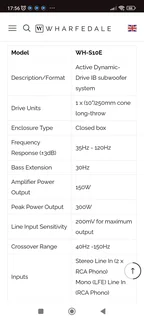 Wharfedale WH-S10E active 10 inch 150 watt RMS 300 watt peak subwoofer with hard hitting bass perfec