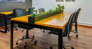 Wood and steel office desk