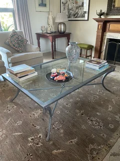 Wrought iron coffee table. Glass top. 1.5m x 1m. Custom made by Exquisite Wrought Iron Works in Wynb