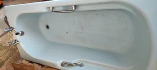Light Blue Cast Iron Bathtub (with taps)