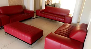 JODI RED SET 4 PC UPPER LEATHER LOUNGE SUITE