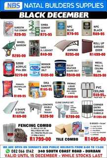 Get the best deals on building material and your D.I.Y projects at Natal Builders Supplies.