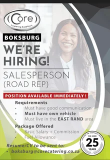Sales Rep - East Rand Benoni /Boksburg /Springs