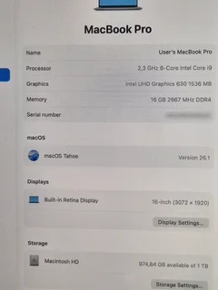 16-Inch MacBook Pro 2019 | intel Core i9 CPU | 16GB RAM | 1TB Storage