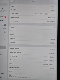 iPad Pro 12.9-Inch 6th Gen M2 Chip 128GB WiFi and Cellular (CASH or SWAP)