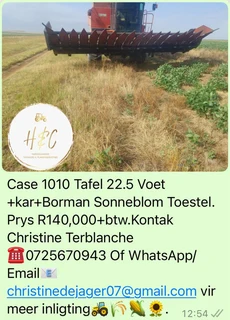 Case 1010 Tafel 22.5 Voet &#43; Kar&#43;Sonneblom Borman Toestel