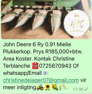 John Deere 6 Ry 0.91 Mielie Plukkerkop