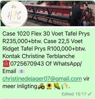 Case 1020 Flex 30Voet Tafel/22.5 Ridget Tafel