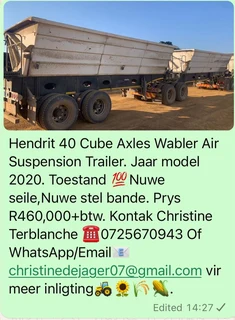 Hendrit 40 Cube Axles Wabler Air Suspension Trailer.