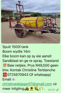 Spuit 1500L 14m Boom Spuit.