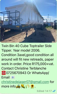 Twin Bin 40 Cube Toptrailer Side Tipper.