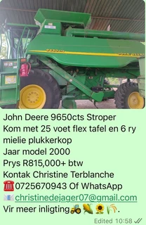 John Deere 9650 cts Stroper+25 Voet Flex Tafel+6 Ry Mielie Plukkerkop