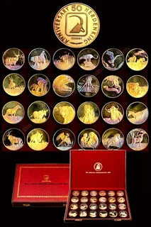 SA Wildlife Society 50th Anniversary Gold Plated, Sterling Silver Medallion Set