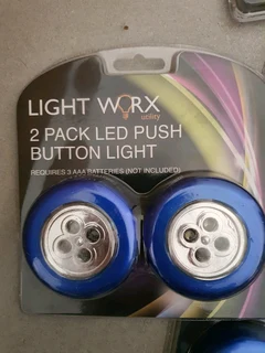 Light worx Led push button lights - 2 pack - Battery operated, not included.