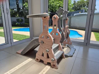 Toddler Slide and Swing Set 3 in 1: Indoor &amp; Outdoor Kids Playground with Basketball Hoop