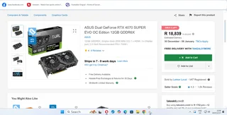 ASUS Dual GeForce RTX 4070 SUPER EVO OC Edition 12GB GDDR6X only R10400 not neg