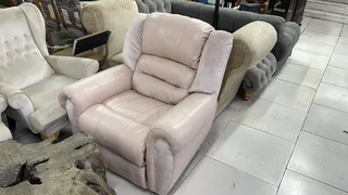 The Home Stores' Genuine Leather + Velvet Pink Single Seater Full Recliner Sofa