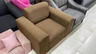 Brown Linen Single Seater Sofa