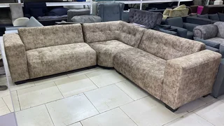 The Home Stores' Corner L-Shape Lounge Sofa In Faux Velvet Five Seater