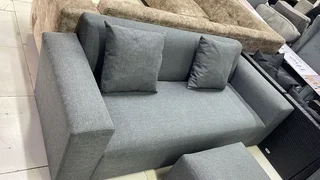 The Home Stores' Three Seater Grey Linen Lounge Sofa With Two Cushions