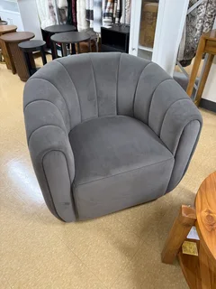 The Home Stores' Customized Grey Velvet Tub Chair Fixed Cushion With Elegant Design