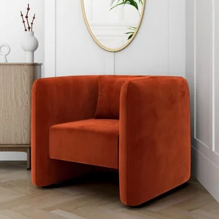 The Home Stores' Customized Square Orange Velvet Tub Chair With Small Cushion