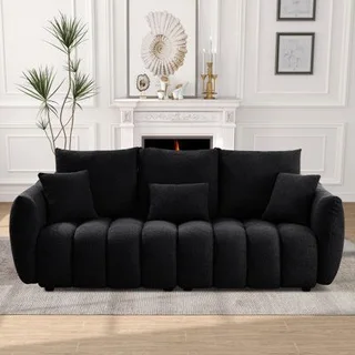 The Home Stores' Black Velvet Three Seater Lounge Sofa With Cushions In Bubble Design Wrap