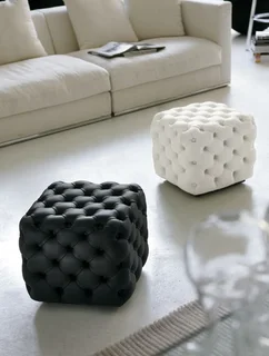 The Home Stores' Genuine Leather D-Button Full Black Ottoman