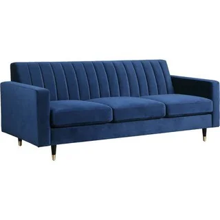 The Home Stores' Three Seater Blue Velvet Loose Cushion Lounge Sofa Comfy & Elegant Design